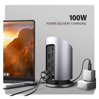 AXAGON HMC-WL9, USB 10Gbps hub s Qi, 3x USB-A, USB-C, HDMI & DP 4k/60Hz, RJ-45 GLAN, PD 100W, kabel USB-C 60cm