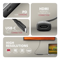 AXAGON RVC-HI8KPD, USB-C -> HDMI 2.1 konwerter / adapter, 8K/60Hz, 4K/144Hz, HDR10+, PD100W
