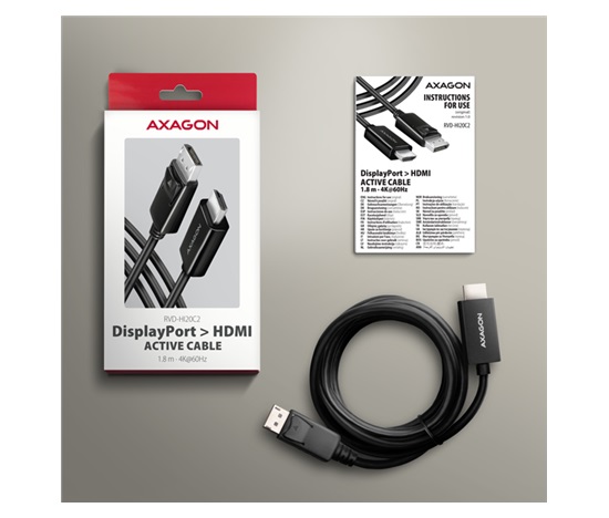 AXAGON RVD-HI20C2, DisplayPort -> HDMI 2.0b konwerter / kabel 1.8m, 4K/60Hz