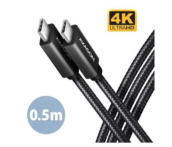 AXAGON BUCM32-CM05AB, SPEED+ kabel USB-C <-> USB-C, 0.5m, USB 20Gbps, PD 100W 5A, 4K HD, ALU, oplot, czarny