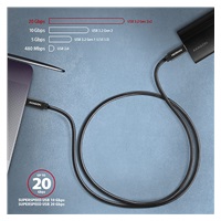 AXAGON BUCM32-CM05AB, SPEED+ kabel USB-C <-> USB-C, 0.5m, USB 20Gbps, PD 100W 5A, 4K HD, ALU, oplot, czarny