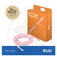Club3D Kabel s korálky USB-C, 480Mbps, PD 60W, 2m, růžová