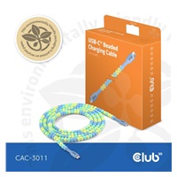 Club3D Kabel s korálky USB-C, 480Mbps, PD 60W, 2m, modrá