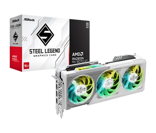 ASRock VGA AMD Radeon RX 9070 XT Steel Legend 16GB, RX 9070 XT, 16GB GDDR6, 3xDP, 1xHDMI