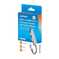 MANHATTAN Dokovací stanice USB-C 3v1, 1xHDMI, 1xUSB-C, 1xUSB, šedá