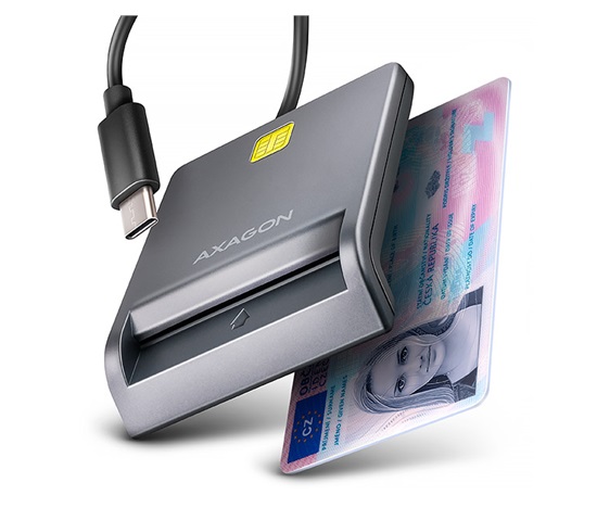 AXAGON CRE-SM3TC, USB-C FlatReader czytnik kart identyfikacyjnych, kabel 1.2 m
