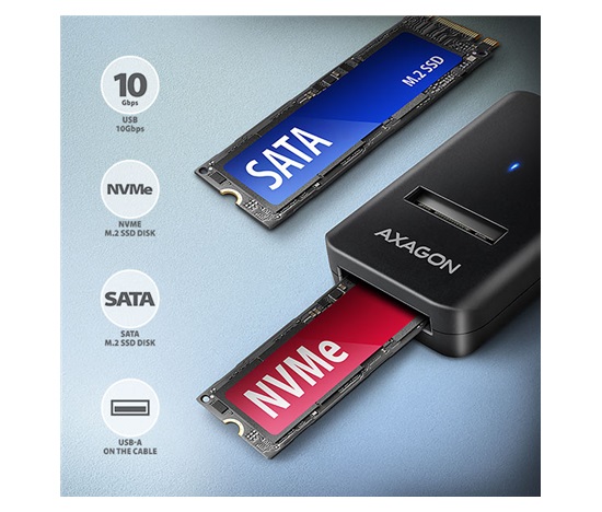 AXAGON ADM2-AM USB-A 10Gbps - M.2 NVMe & SATA SSD adaptér, kabel USB-A 10cm