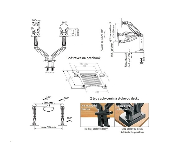 Fiber Mounts H3F160 držák notebooku a monitoru