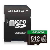 ADATA MicroSDXC karta 512GB Speed Plus, U3, C10, A2, V30 (R:180/W:160 MB/s) + SD adaptér
