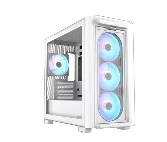BAZAR ASUS case A23 PLUS TG ARGB, Mini Tower, průhledná bočnice, 4x120mm ARGB Fan, bílá (POŠKOZENÝ OBAL)