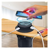 Solight bezdrátová 15W + USB A+C 20W PD výsuvná nabíječka, černá