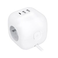 Solight 3z + USB A+C prodlužovací přívod - kostka, kabel 2m, 3 x 1mm2, bílý, vypínač