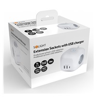 Solight 3z + USB A+C prodlužovací přívod - kostka, kabel 2m, 3 x 1mm2, bílý, vypínač
