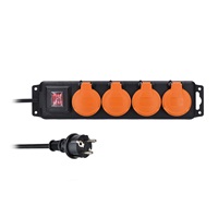 Solight prodlužovací přívod IP44, 4 zásuvky, gumový kabel, vypínač, venkovní, 10m