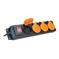 Solight prodlužovací přívod IP44, 4 zásuvky, gumový kabel, vypínač, venkovní, 10m