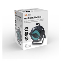 Solight prodlužovací přívod na bubnu, 1 zásuvka, venkovní, 25m gumový kabel, 3x 1,5mm2, IP44