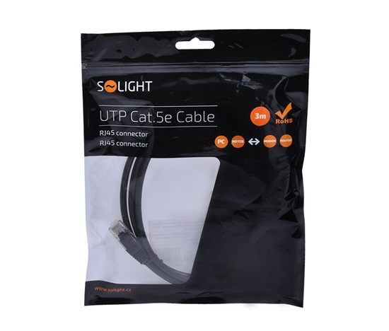Solight UTP CAT.5E kabel, RJ45 konektor - RJ45 konektor, sáček, 3m