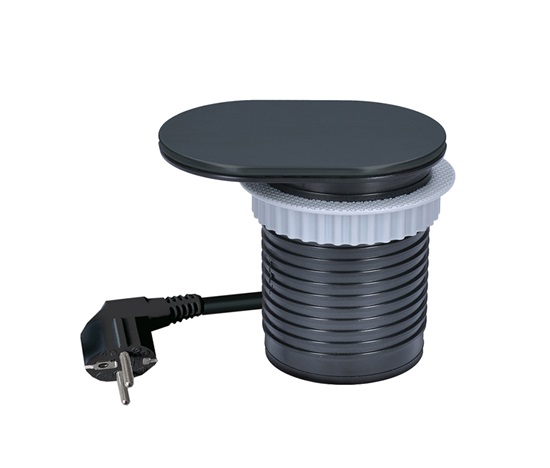 Solight 1z + USB A+C 20W PD vestavná zásuvka s posuvným víčkem, 2m, matná černá