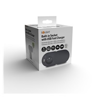 Solight 1z + USB A+C 20W PD vestavná zásuvka s posuvným víčkem, 2m, matná černá