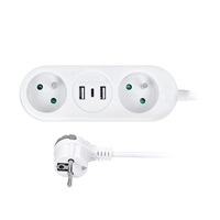 Solight 2z + USB A+C 17W, cestovní prodlužovací přívod 1.5m, bílý