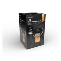 Solight kovová lucerna s LED svíčkou, teplá bílá, 3xAA, černá, 20cm