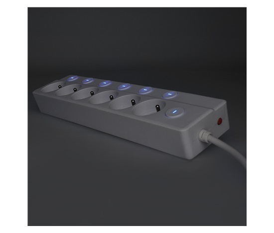 Solight 6z prodlužovací přívod, 2m, 3 x 1mm2, bílý, 6+1 vypínač