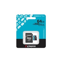 Kingston MicroSDXC karta 64GB Canvas Go! Plus, R:200/W:160MB/s, Class 10, UHS-I, U3, V30, A2 + Adaptér