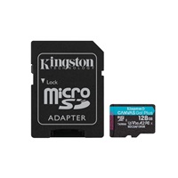 Kingston MicroSDXC karta 128GB Canvas Go! Plus, R:200/W:160MB/s, Class 10, UHS-I, U3, V30, A2 + Adaptér