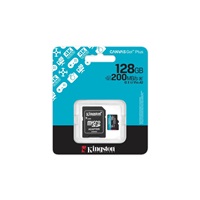 Kingston MicroSDXC karta 128GB Canvas Go! Plus, R:200/W:160MB/s, Class 10, UHS-I, U3, V30, A2 + Adaptér