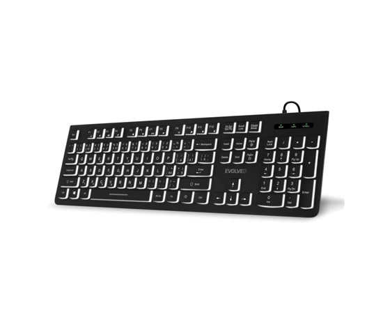 EVOLVEO Klávesnice K1010, Tichá, Drátová USB, Podsvícení, CZ+SK, Černá
