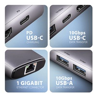 BAZAR - AXAGON HMC-6G2L, USB 10Gb/s hub, 2x USB-A, 1x USB-C, HDMI 4k/60, RJ-45, PD 100W, kabel USB-C 15cm - Po opravě