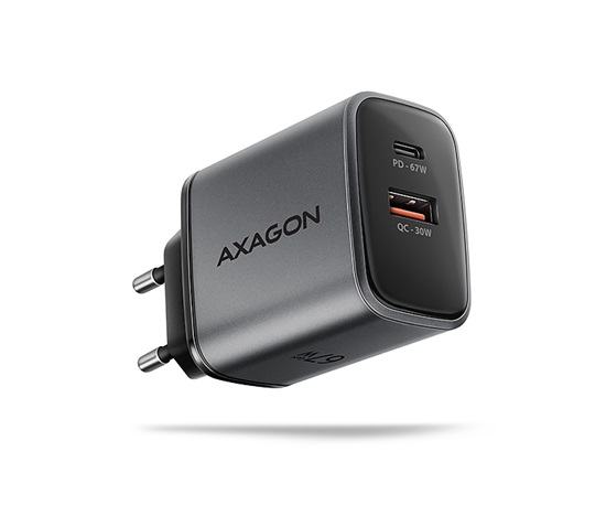 AXAGON ACU-PQ67, ładowarka sieciowa GaN 67 W, wyjście USB-A + USB-C, PD3.0/PPS/QC4+/SFC2.0/Apple