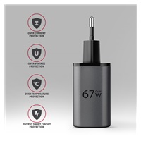 AXAGON ACU-PQ67, ładowarka sieciowa GaN 67 W, wyjście USB-A + USB-C, PD3.0/PPS/QC4+/SFC2.0/Apple
