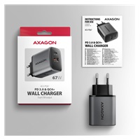 AXAGON ACU-PQ67, ładowarka sieciowa GaN 67 W, wyjście USB-A + USB-C, PD3.0/PPS/QC4+/SFC2.0/Apple