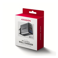 AXAGON ACU-PQ67D, ładowarka sieciowa GaN 67 W, wyjście USB-A + USB-C, PD3.0/PPS/QC4+/SFC2.0/Apple, wyświetlacz LCD