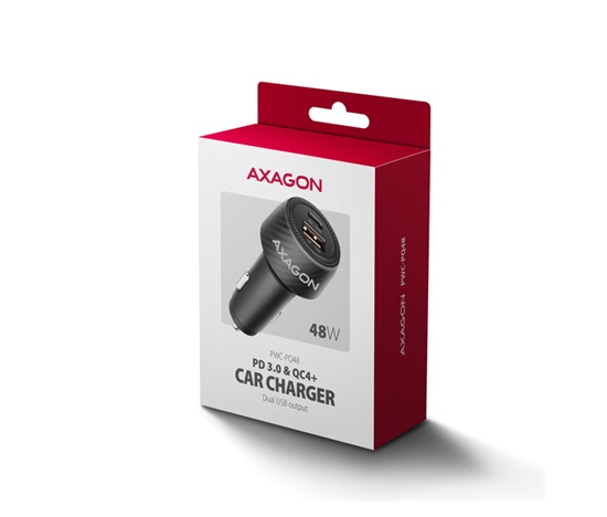 AXAGON PWC-PQ48, nabíječka do auta 48W, výstup USB-A + USB-C, PD3.0/PPS/QC4+/SFC/Apple