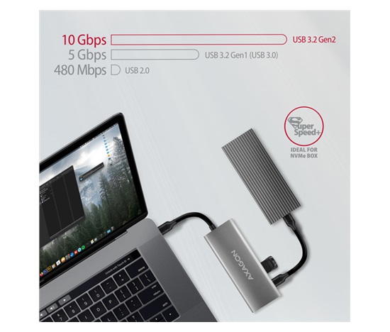 AXAGON HMC-5G21, USB 10Gb/s hub, porty 2x USB-A, 2x USB-C, HDMI 4k/30, PD 60W, kabel USB-C 13cm