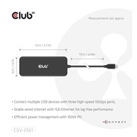 Club3D Dokovací stanice USB-C 8v1, 1xHDMI, 1xDP, 1xUSB-C, 2xUSB, 1xRJ45, černá