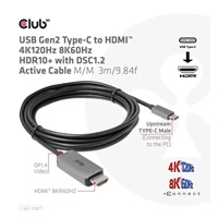 BAZAR - Club3D kabel USB-C na HDMI, 4K120Hz 8K60Hz HDR10 s DSC1.2, Aktivní kabel, M/M, 3m - Poškozený obal (Komplet)