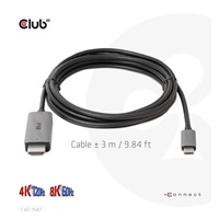 BAZAR - Club3D kabel USB-C na HDMI, 4K120Hz 8K60Hz HDR10 s DSC1.2, Aktivní kabel, M/M, 3m - Poškozený obal (Komplet)