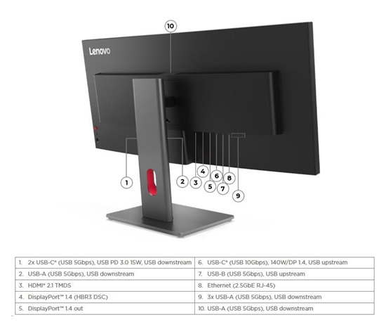 LENOVO LCD P34WD-40 -  34",IPS,matný,21:9,3440x1440,120Hz,4ms,350cd,2000:1,HDMI,DP,USB-C,PD140W,RJ45,USBhub,repro,VESA