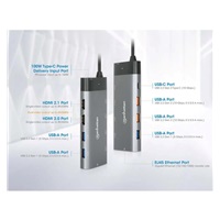 MANHATTAN Dokovací stanice USB-C 10v1, 2xHDMI, 2xUSB-C, 5xUSB, 1xRJ45, šedá