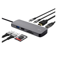 TRUST Dokovací stanice DALYX USB-C, 8v1, HDMI, RJ45, 2xUSB-C, 2xUSB-A, microSD/SD karta, šedá