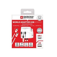 SKROSS cestovní adaptér PRO Light USB AC45PD - World, UK+USA+AUS/CN, univerzální, uzemněný, USB A+C 45W