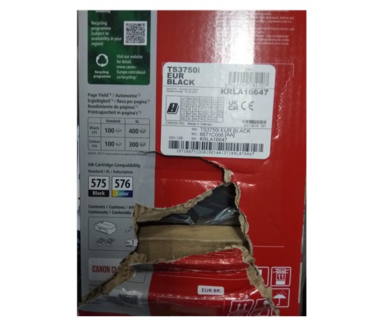 BAZAR -Canon PIXMA Tiskárna TS3750i black - barevná, MF (tisk, kopírka, sken, cloud), USB, Wi-Fi ( poškodený obal )