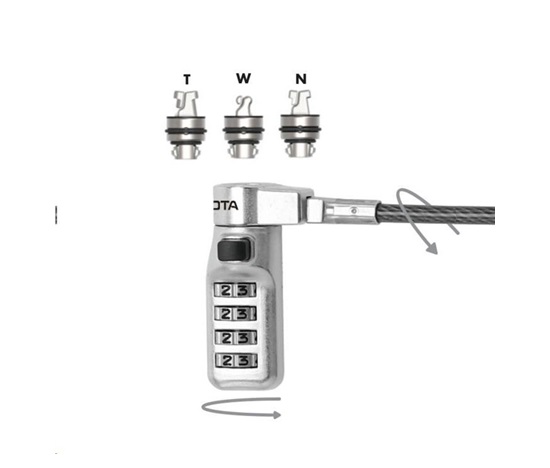 BAZAR - DICOTA Universal Security Cable Lock, 3 Exchangeable heads fits all slots, combination - Rozbaleno (Komplet)