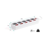 CONNECT IT prodlužovací kabel 230V, 5 zásuvek, 2m, s vypínači, bílá