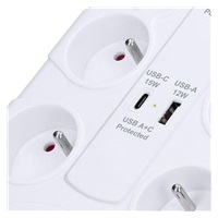 Solight přepěťová ochrana, 8z, USB A+C, 2m, bílá