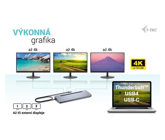 BAZAR - i-tec USB-C Metal Ergonomic 4K 3x Display Docking Station, PD 100W + - Po oprave, kompletni baleni