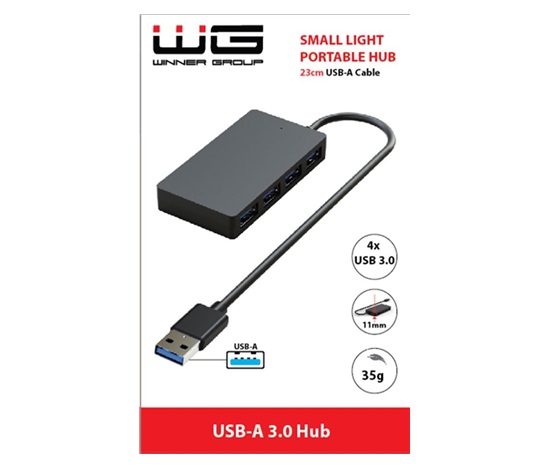 WG - HUB USB-A na 4x USB-A, USB 3.0, 5Gbps, černá